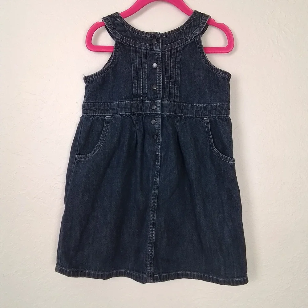 Old Navy Girls 4T Denim Dress‎ Sleeveless Snap Front Blue Cotton Pinafore Style